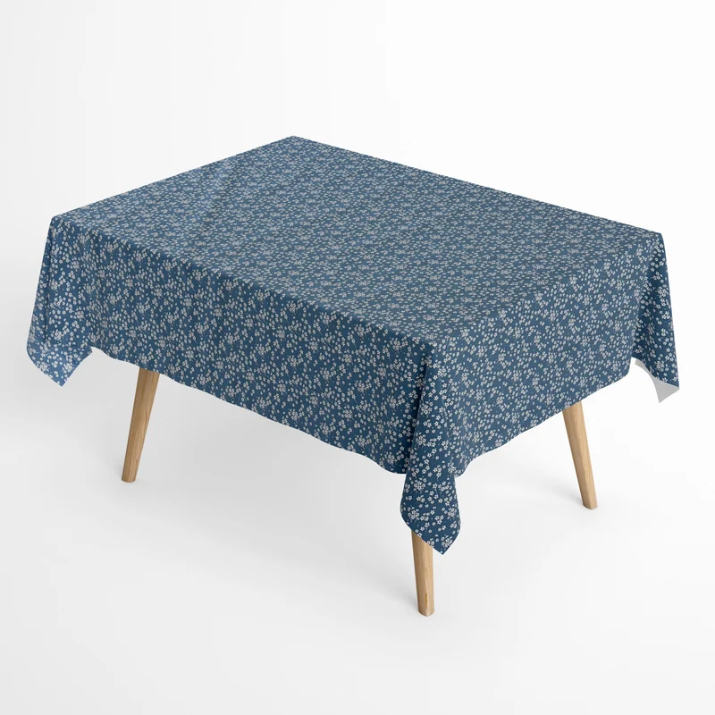 Jacquard Tischdecke aus beschichteter Baumwolle mit Fleckenschutz MILFLORES blau zarte Blümchen eckig rund oval