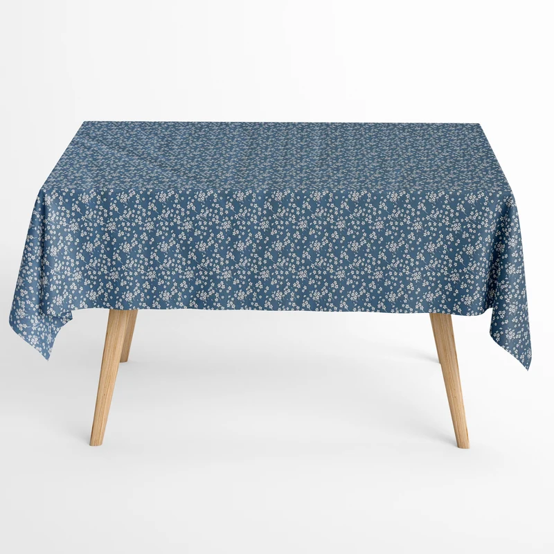 Jacquard Tischdecke aus beschichteter Baumwolle mit Fleckenschutz MILFLORES blau zarte Blümchen eckig rund oval