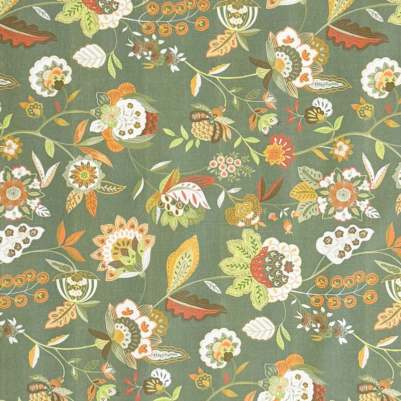 Jacquard Tischdecke aus beschichteter Baumwolle mit Fleckenschutz ORVIDEA469 grün BOHO Blumenwiese eckig rund oval