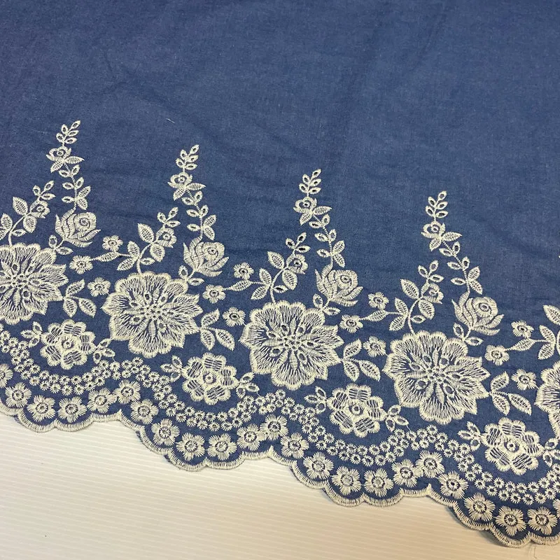 Light Blue Denim One sided Embroidery Trouser Skirt jacket fabric M1819