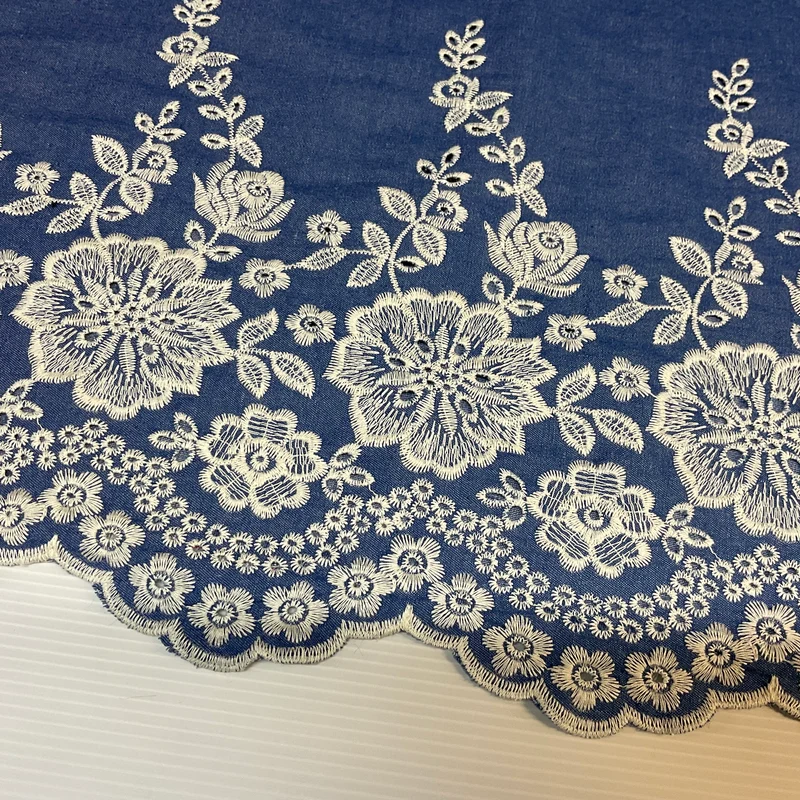 Light Blue Denim One sided Embroidery Trouser Skirt jacket fabric M1819