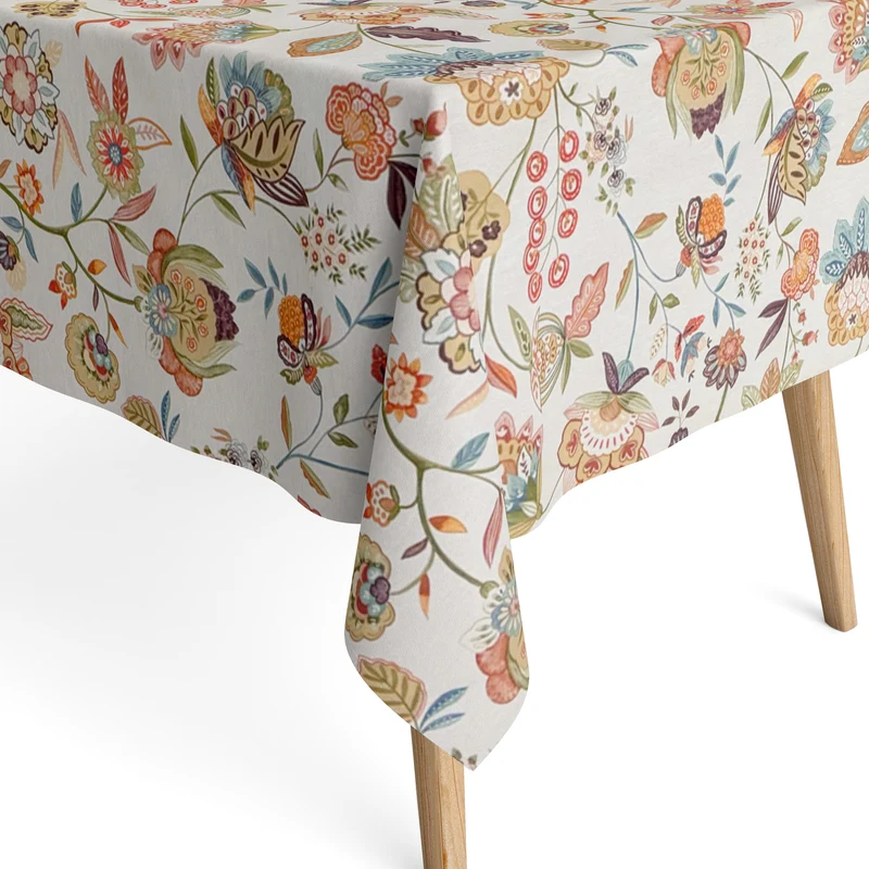 Jacquard Tischdecke aus beschichteter Baumwolle mit Fleckenschutz ORVIDEA461 BOHO Blumenwiese eckig rund oval