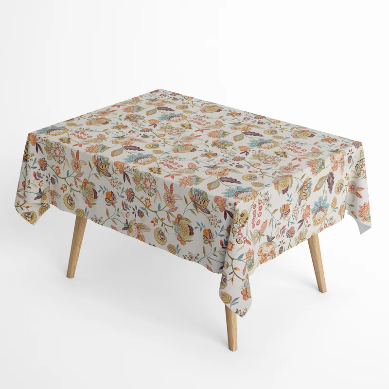 Jacquard Tischdecke aus beschichteter Baumwolle mit Fleckenschutz ORVIDEA461 BOHO Blumenwiese eckig rund oval