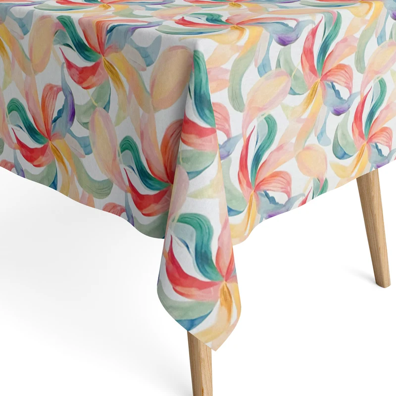 Jacquard Tischdecke aus beschichteter Baumwolle mit Fleckenschutz MAGNARA pastellfarbene Blätter eckig rund oval