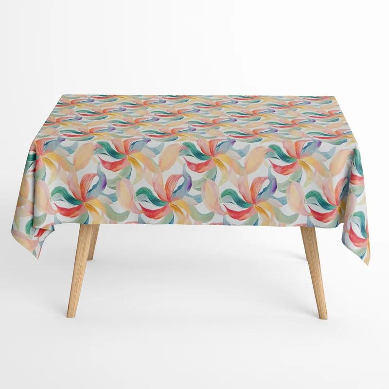Jacquard Tischdecke aus beschichteter Baumwolle mit Fleckenschutz MAGNARA pastellfarbene Blätter eckig rund oval