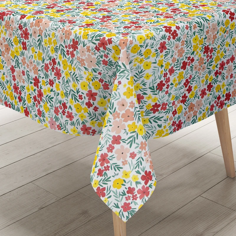 Wachstuch Tischdecke geprägt B5089-02 weiß Wiesenblumen floral eckig rund oval
