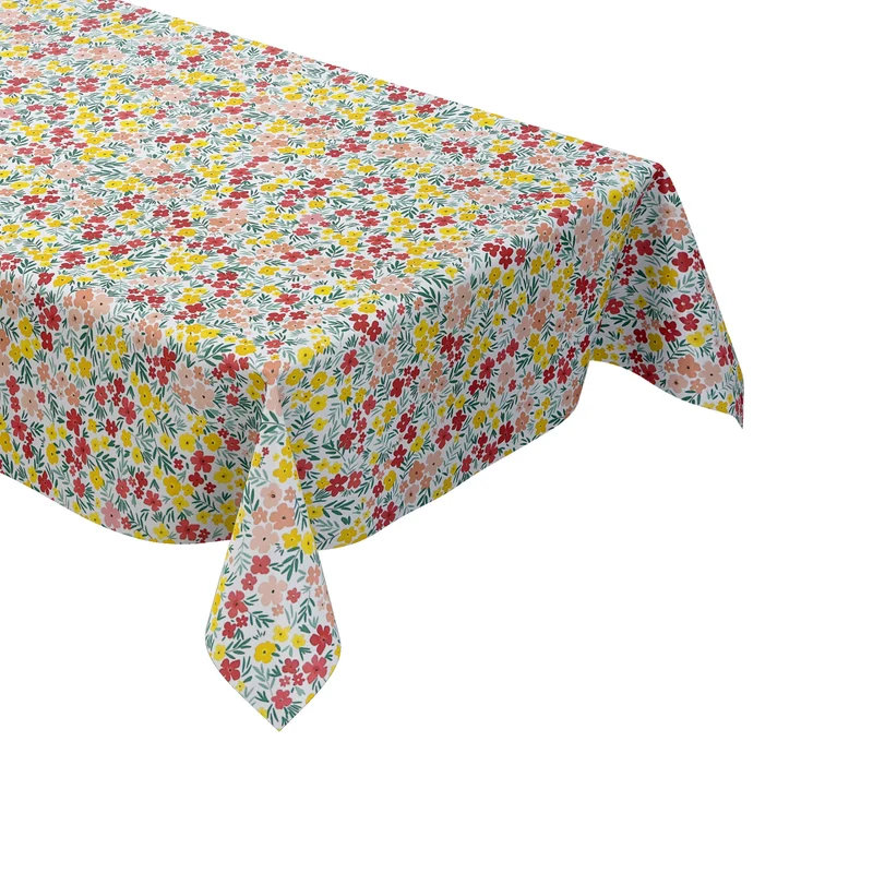 Wachstuch Tischdecke geprägt B5089-02 weiß Wiesenblumen floral eckig rund oval
