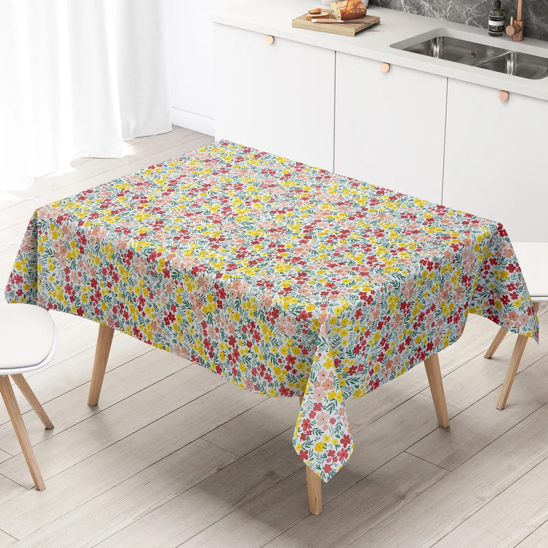 Wachstuch Tischdecke geprägt B5089-02 weiß Wiesenblumen floral eckig rund oval