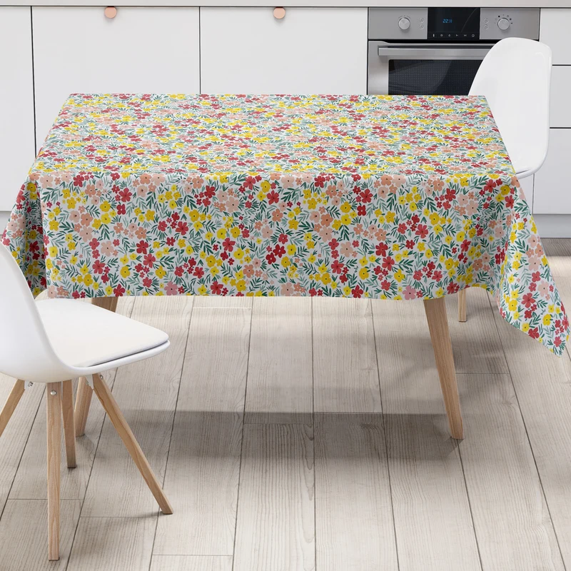 Wachstuch Tischdecke geprägt B5089-02 weiß Wiesenblumen floral eckig rund oval