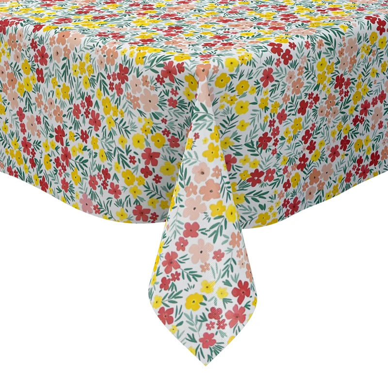 Wachstuch Tischdecke geprägt B5089-02 weiß Wiesenblumen floral eckig rund oval