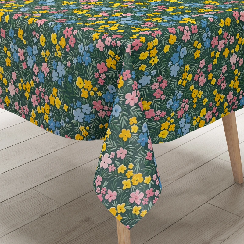 Wachstuch Tischdecke geprägt B5089-01 grün Wiesenblumen floral eckig rund oval
