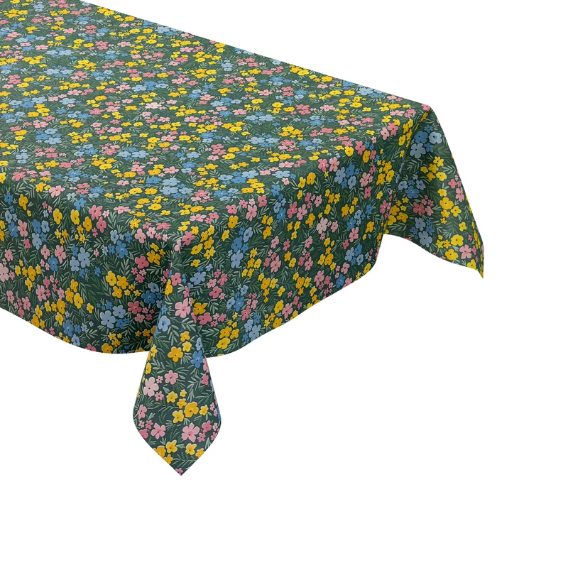 Wachstuch Tischdecke geprägt B5089-01 grün Wiesenblumen floral eckig rund oval