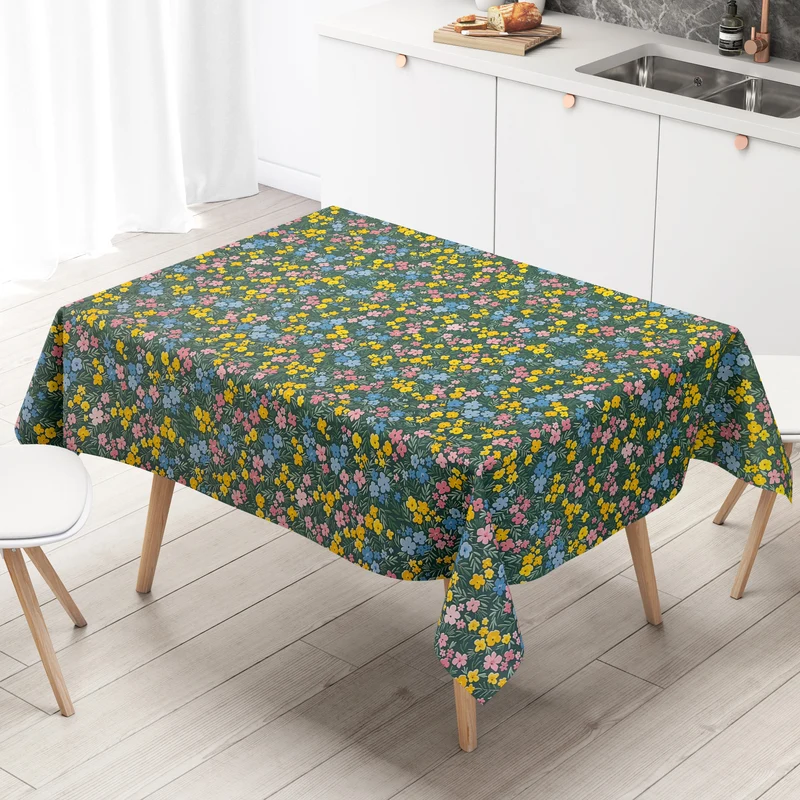 Wachstuch Tischdecke geprägt B5089-01 grün Wiesenblumen floral eckig rund oval