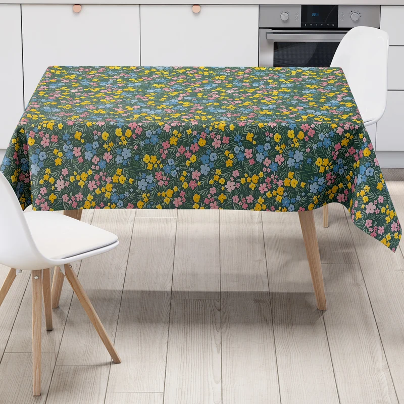 Wachstuch Tischdecke geprägt B5089-01 grün Wiesenblumen floral eckig rund oval