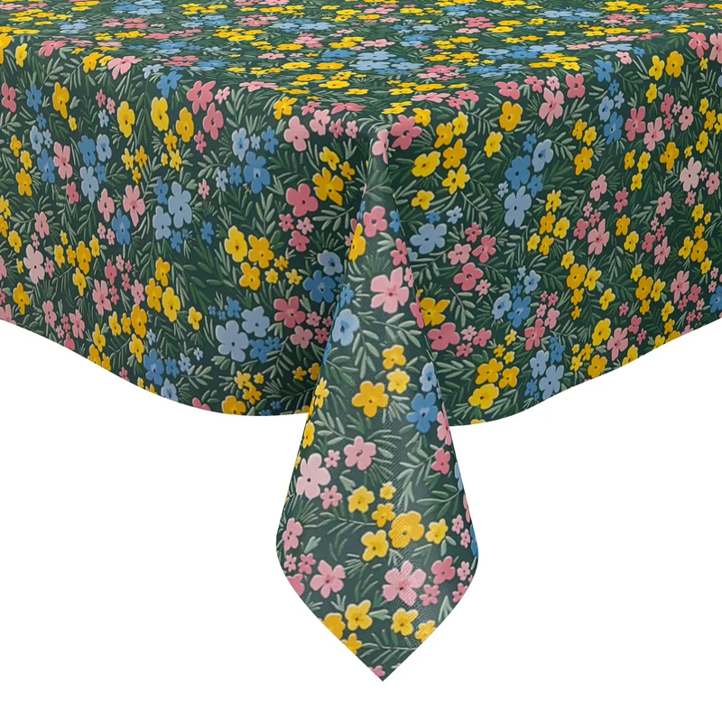 Wachstuch Tischdecke geprägt B5089-01 grün Wiesenblumen floral eckig rund oval