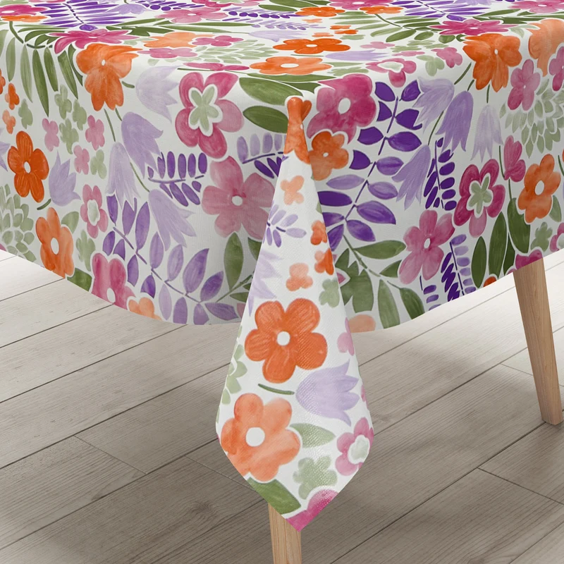 Wachstuch Tischdecke B4080-01 floral Aquarell pinke violette Blüten eckig rund oval