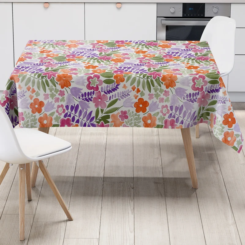 Wachstuch Tischdecke B4080-01 floral Aquarell pinke violette Blüten eckig rund oval
