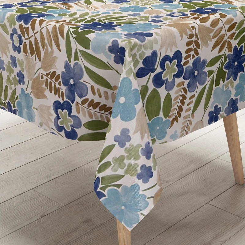 Wachstuch Tischdecke B4080-03 floral Aquarell blaue Blüten eckig rund oval
