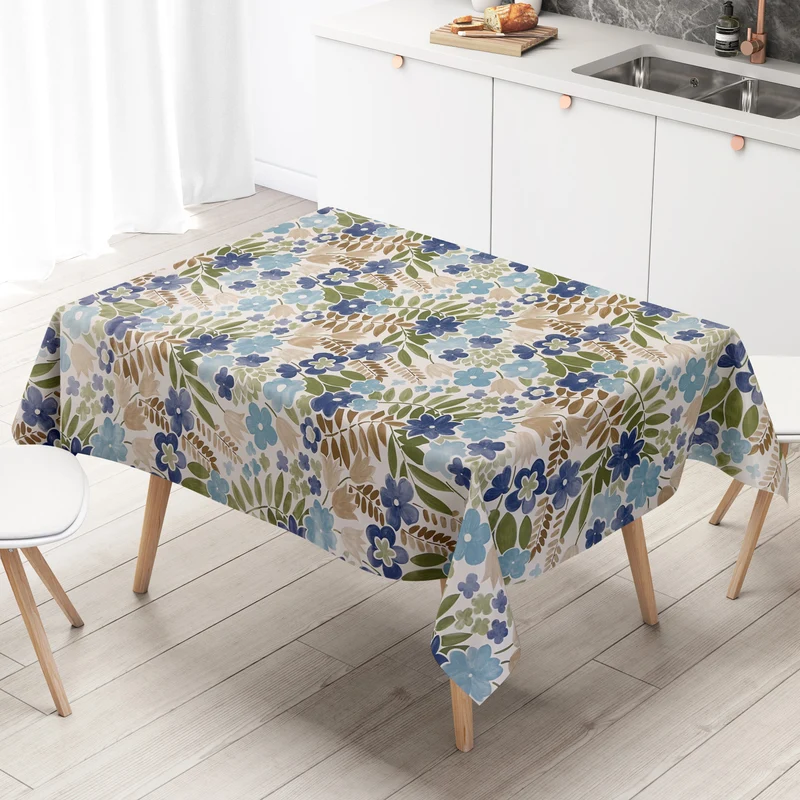 Wachstuch Tischdecke B4080-03 floral Aquarell blaue Blüten eckig rund oval
