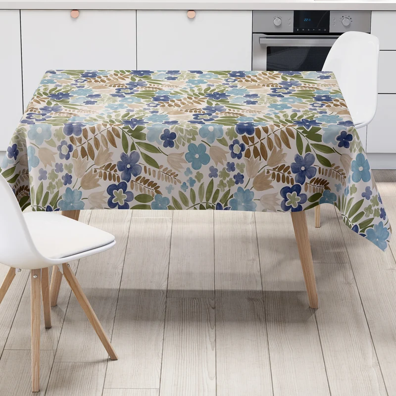 Wachstuch Tischdecke B4080-03 floral Aquarell blaue Blüten eckig rund oval
