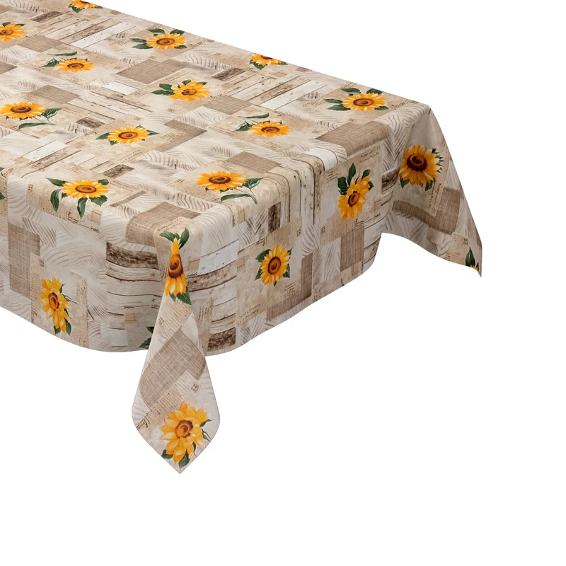 Wachstuch Tischdecke 163A Sonnenblumen auf Holz beige eckig rund oval
