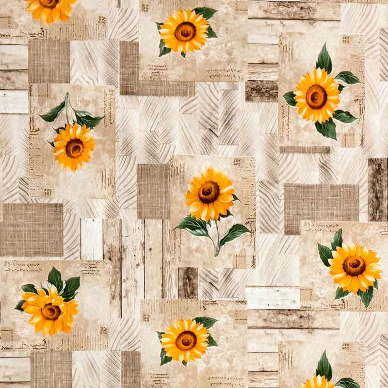 Wachstuch Tischdecke 163A Sonnenblumen auf Holz beige eckig rund oval