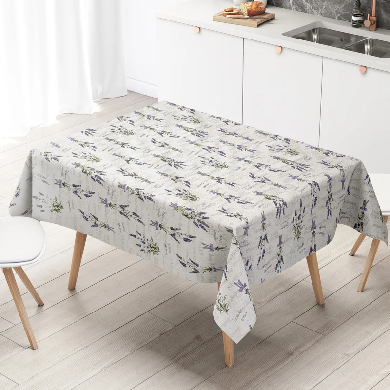 Wachstuch Tischdecke 160 cm Breite Übergröße P1010-2 silber Lavendel Provence Blüten Sommer eckig rund oval