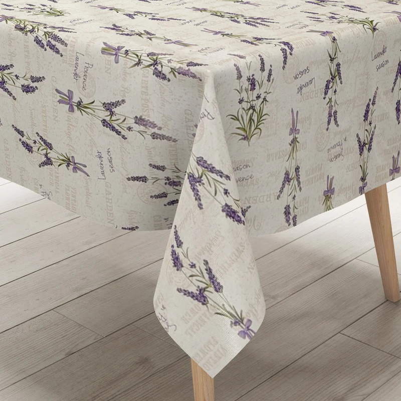 Wachstuch Tischdecke 160 cm Breite Übergröße P1010-1 beige Lavendel Provence Blüten Sommer eckig rund oval