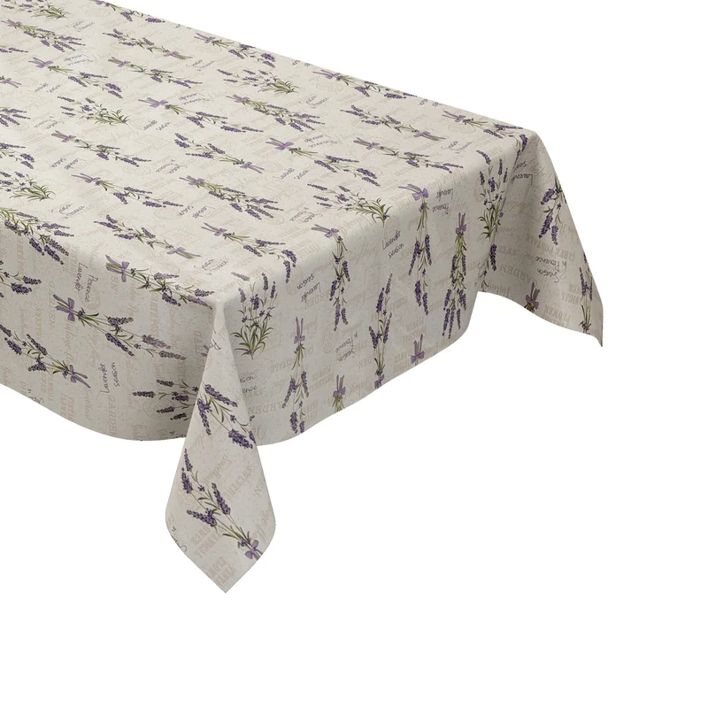 Wachstuch Tischdecke 160 cm Breite Übergröße P1010-1 beige Lavendel Provence Blüten Sommer eckig rund oval