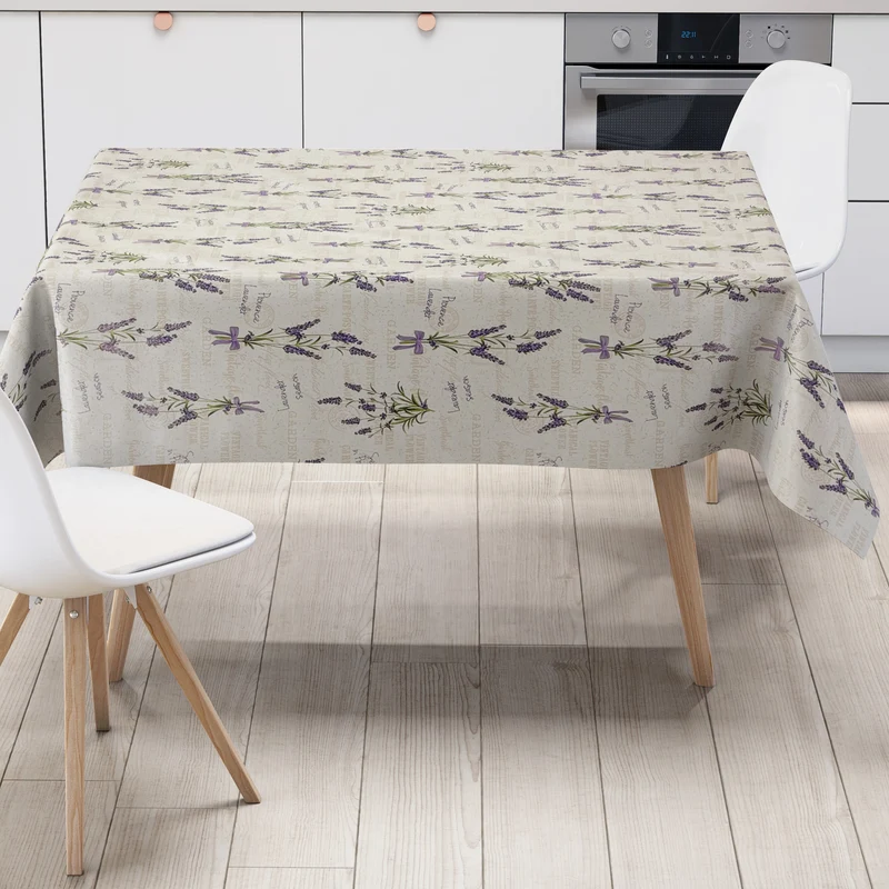 Wachstuch Tischdecke 160 cm Breite Übergröße P1010-1 beige Lavendel Provence Blüten Sommer eckig rund oval