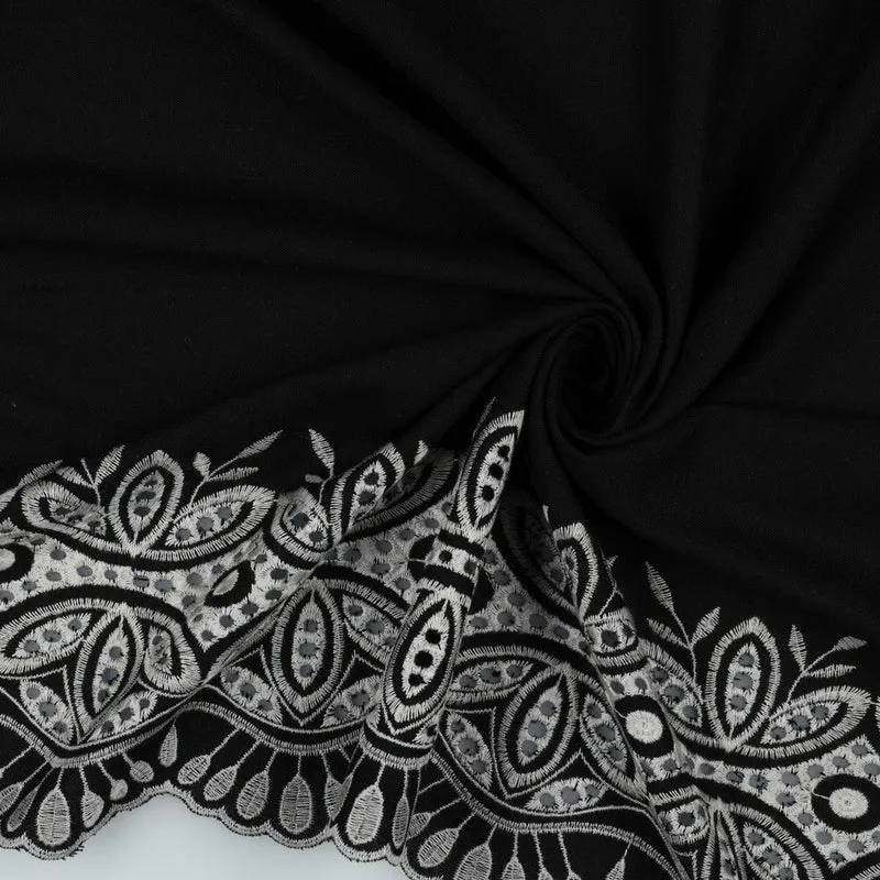 Linen embroidery one sided border trouser dress fabric M1815