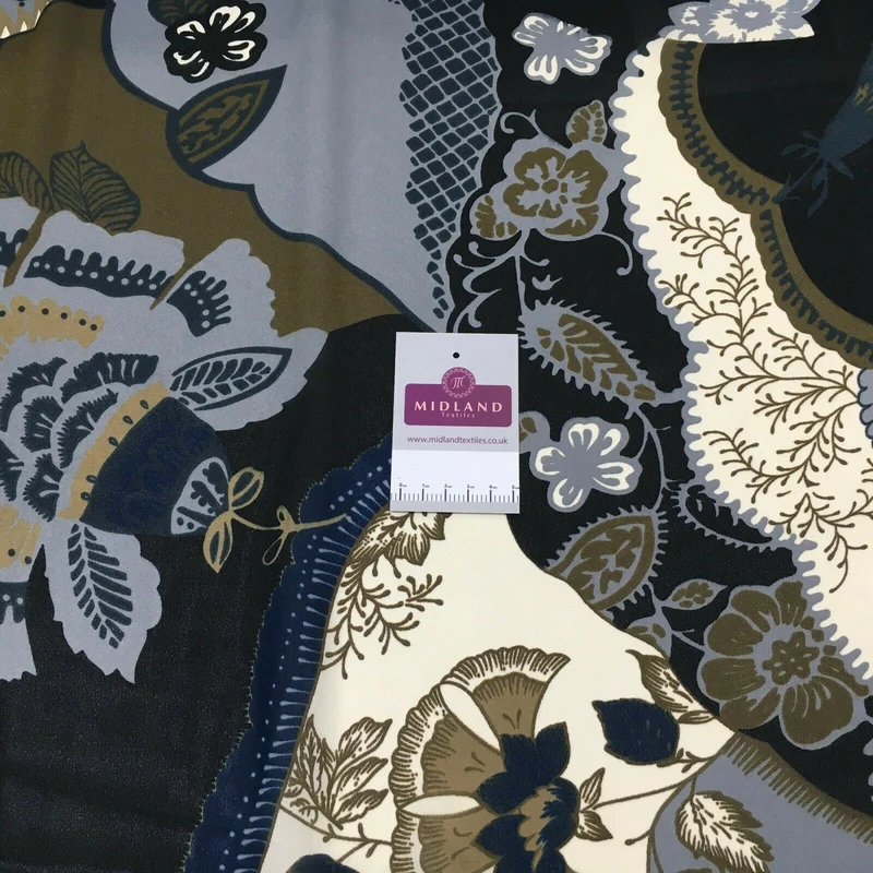 Black abstract print georgette floral dress fabric M1404-2 Mtex