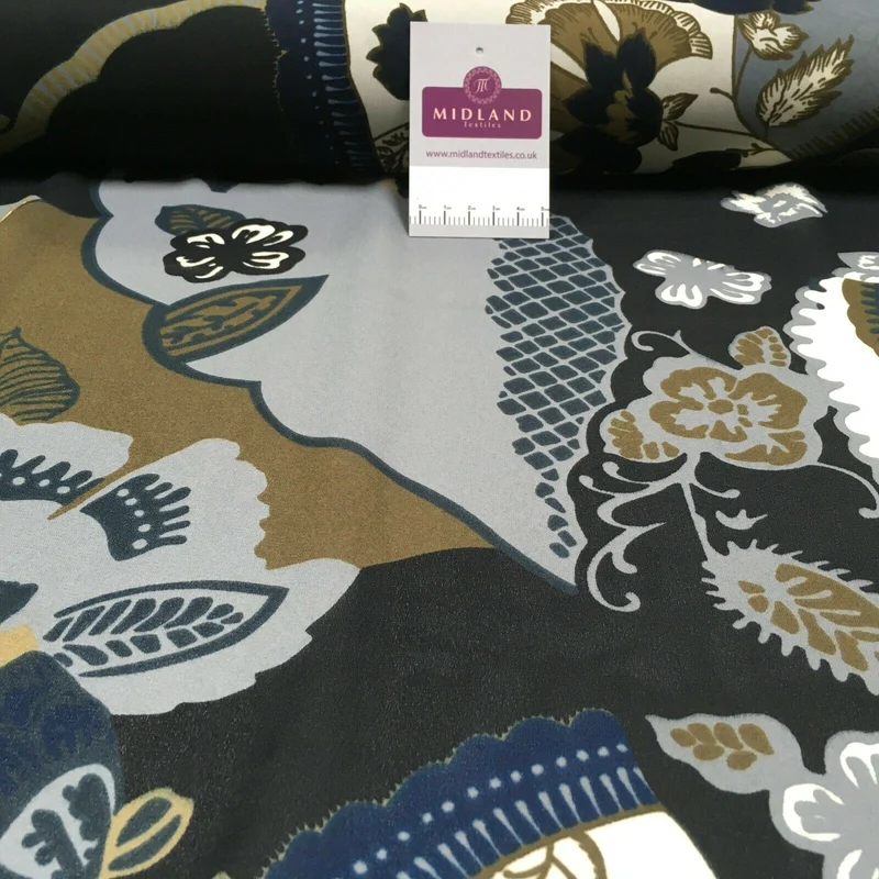 Black abstract print georgette floral dress fabric M1404-2 Mtex