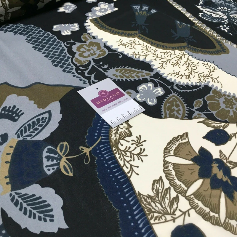 Black abstract print georgette floral dress fabric M1404-2 Mtex