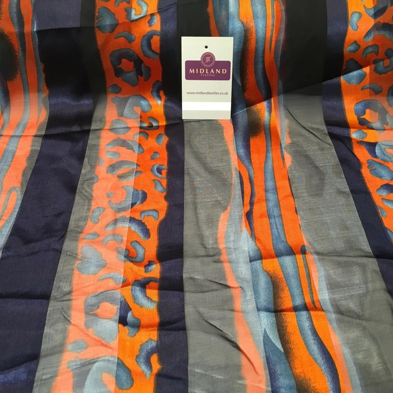 Navy Orange Animal Printed Dress fabric 150cm Wide MA1049-5 Mtex