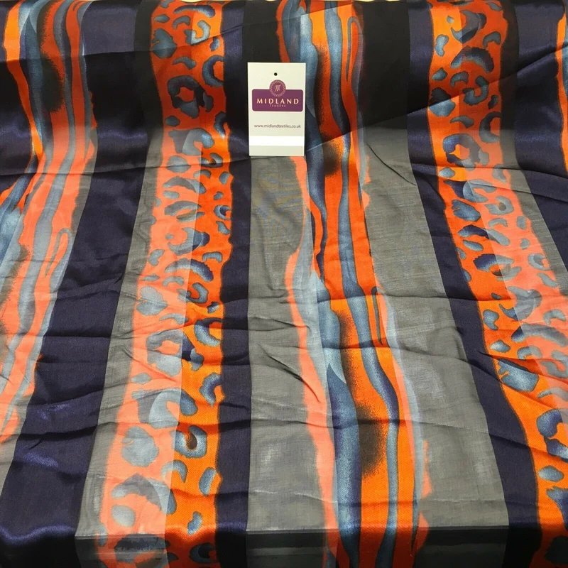 Navy Orange Animal Printed Dress fabric 150cm Wide MA1049-5 Mtex