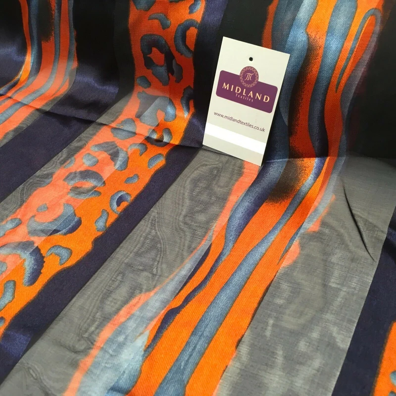 Navy Orange Animal Printed Dress fabric 150cm Wide MA1049-5 Mtex