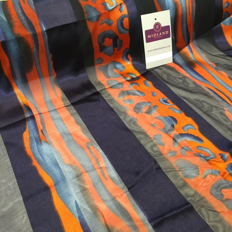 Navy Orange Animal Printed Dress fabric 150cm Wide MA1049-5 Mtex