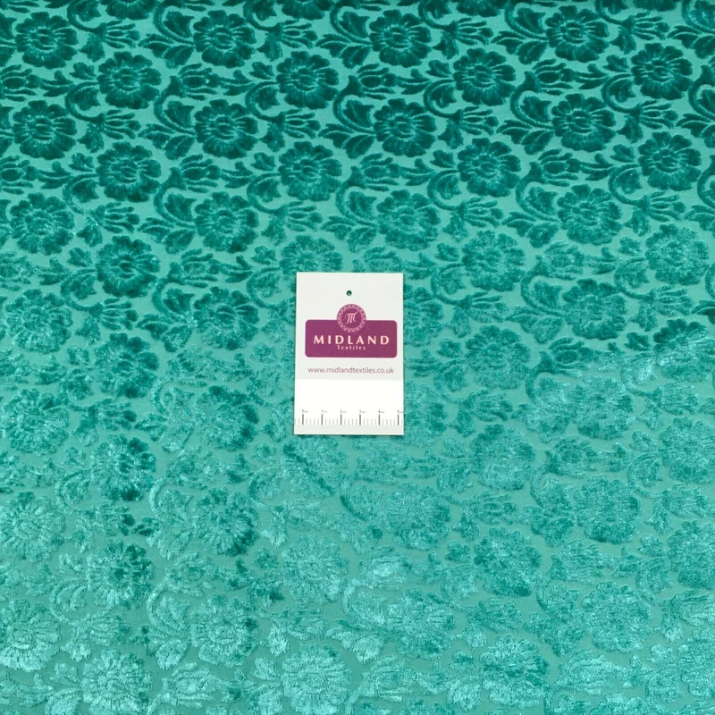 Aqua Green floral velvet devore Fabric M1400-7 Mtex