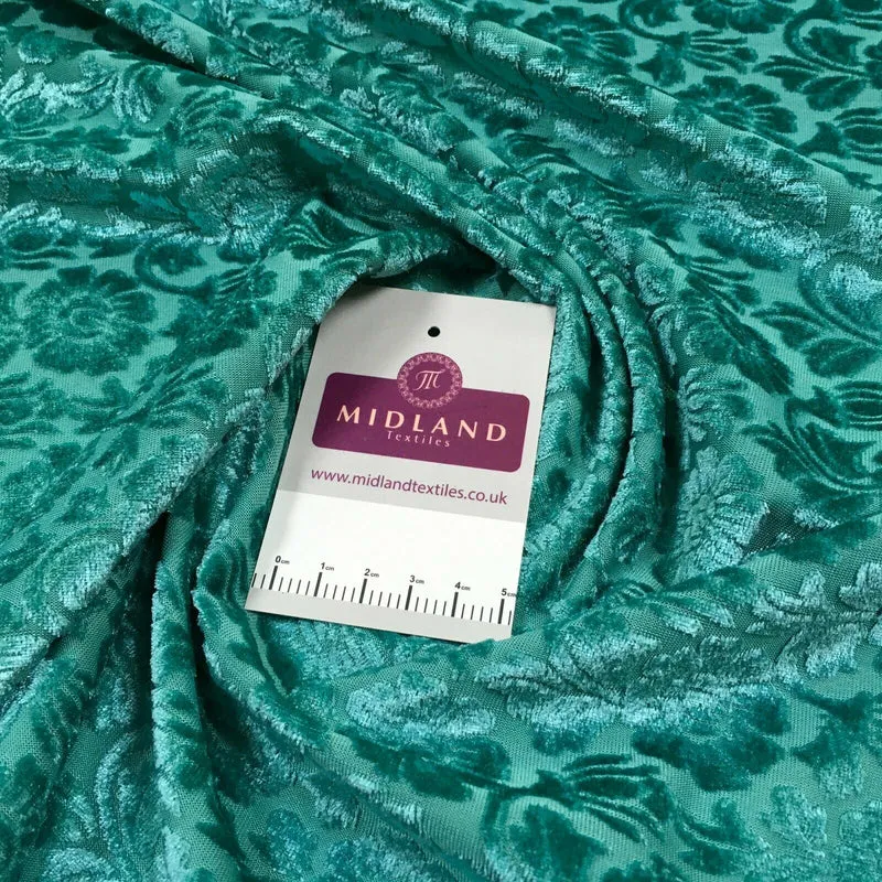 Aqua Green floral velvet devore Fabric M1400-7 Mtex