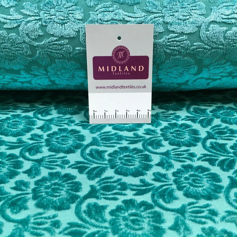 Aqua Green floral velvet devore Fabric M1400-7 Mtex