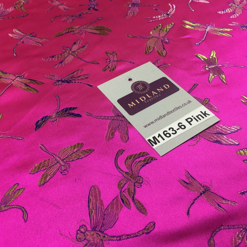 CHINESE ORIENTAL GOLD DRAGONFLY BROCADE SILKY SATIN DRESS FABRIC 44" M163