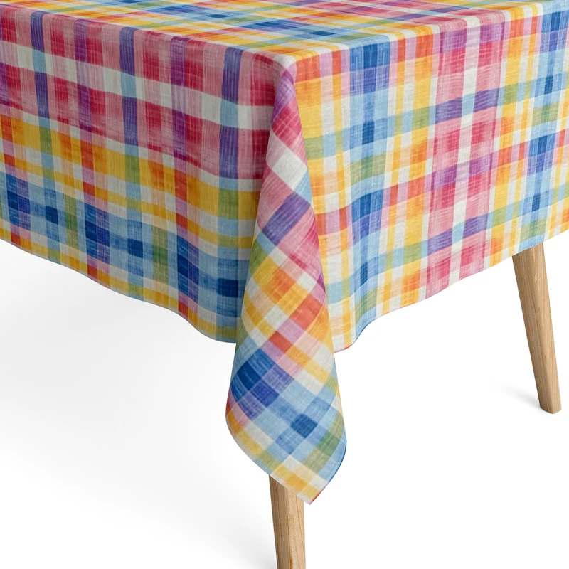 Jacquard Tischdecke aus beschichteter Baumwolle mit Fleckenschutz FINEAS kariert bunt eckig rund oval