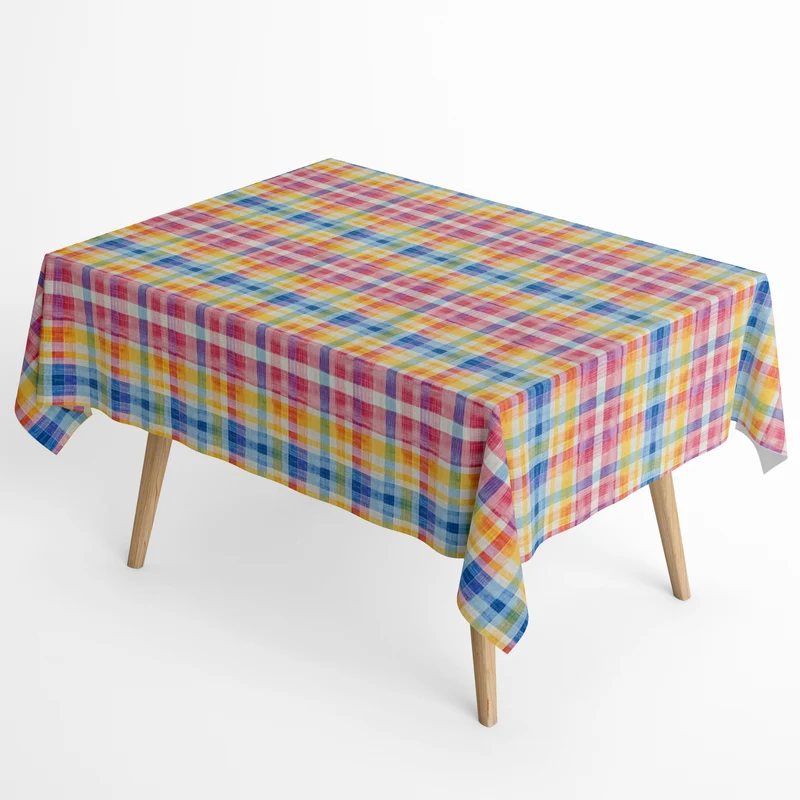 Jacquard Tischdecke aus beschichteter Baumwolle mit Fleckenschutz FINEAS kariert bunt eckig rund oval