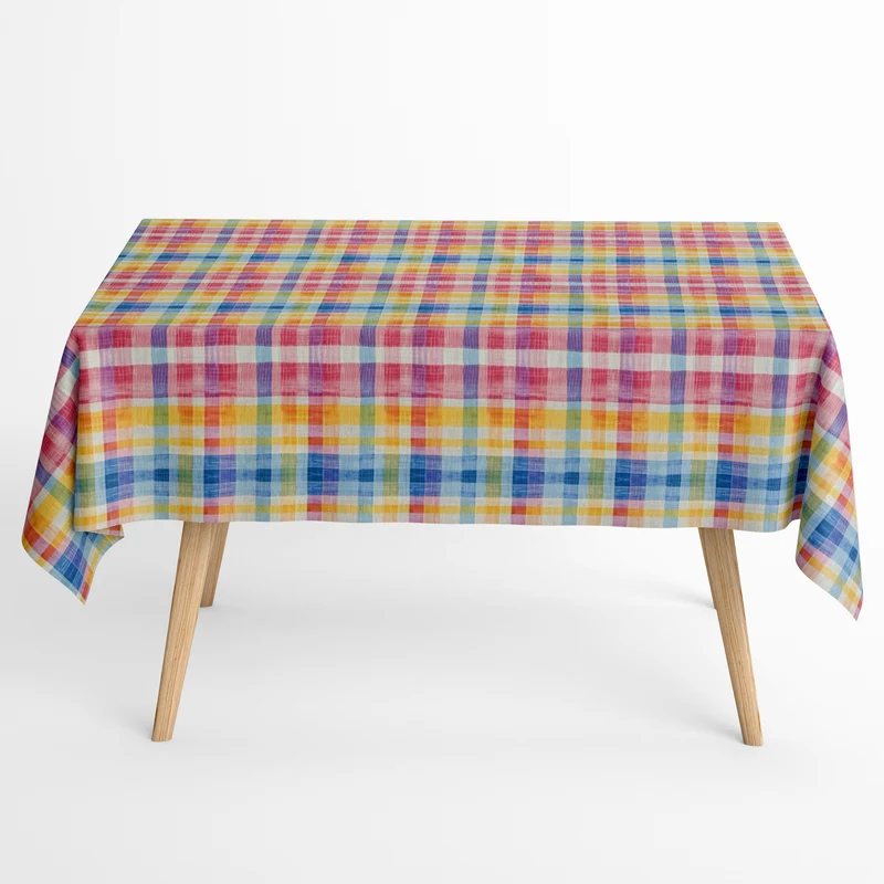 Jacquard Tischdecke aus beschichteter Baumwolle mit Fleckenschutz FINEAS kariert bunt eckig rund oval