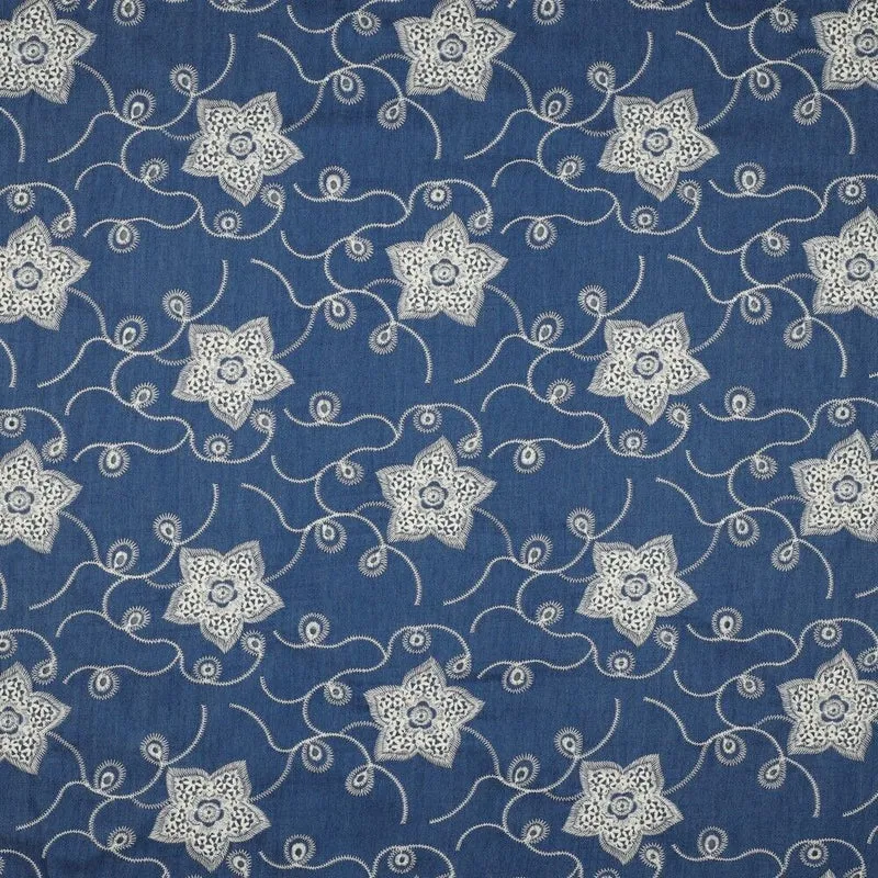 Blue Denim intricate Embroidery Boring Dress Skirt jacket fabric M1810