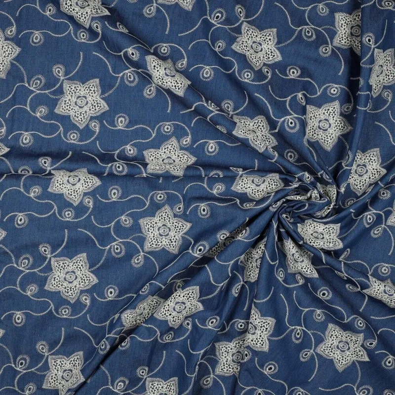 Blue Denim intricate Embroidery Boring Dress Skirt jacket fabric M1810