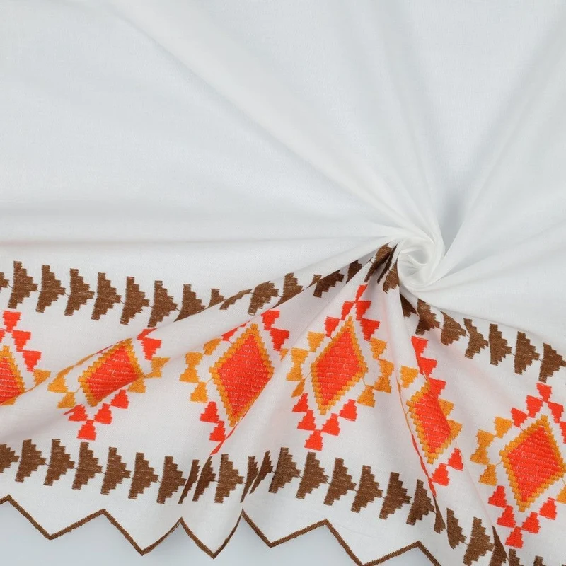 White Brown 1 sided Cotton Embroidery Summer Dress fabric M1813