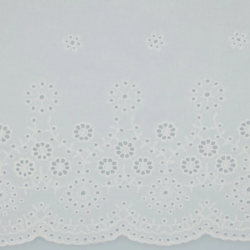 White floral Cotton Embroidery Summer breathability Dress fabric M1814