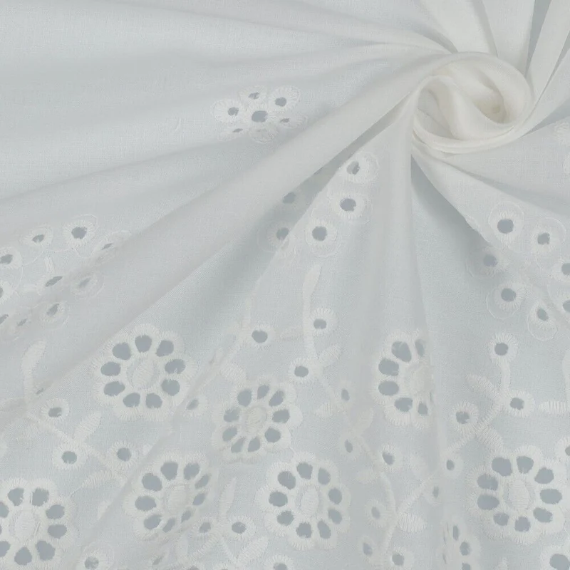 White floral Cotton Embroidery Summer breathability Dress fabric M1814